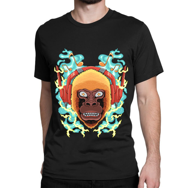 The Monkey Listens To Music Angry Ape Gorilla King Zoo Classic T-shirt by AURRADILLARD | Artistshot