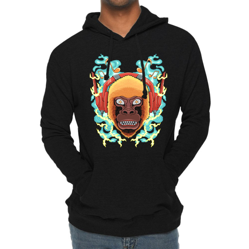 The Monkey Listens To Music Angry Ape Gorilla King Zoo Lightweight Hoodie by AURRADILLARD | Artistshot