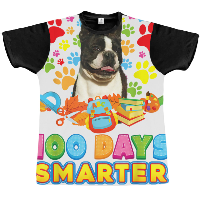 100 Days Smarter Boston Terrier Dog Paw Prints Heart 100th T Shirt Graphic T-shirt | Artistshot