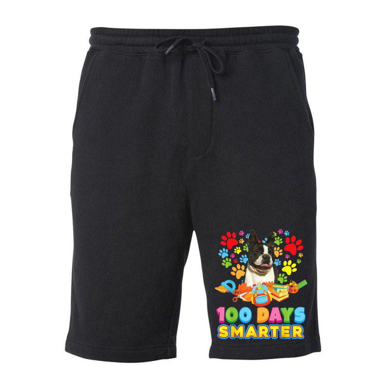 100 Days Smarter Boston Terrier Dog Paw Prints Heart 100th T Shirt Fleece Short | Artistshot