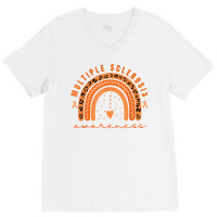 Multiple Sclerosis Awareness Orange Rainbow Ms Warrior Women T Shirt V-neck Tee | Artistshot