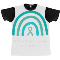 Teal Rainbow Ribbon - Myasthenia Gravis Awareness Support Graphic T-shirt | Artistshot