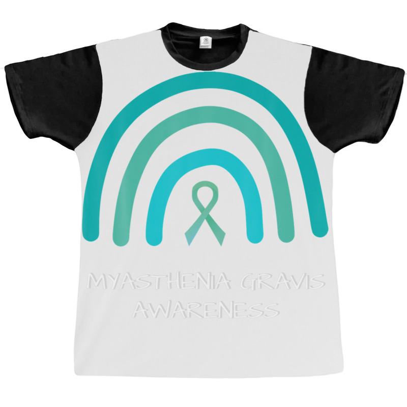 Teal Rainbow Ribbon - Myasthenia Gravis Awareness Support Graphic T-shirt | Artistshot