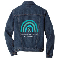 Teal Rainbow Ribbon - Myasthenia Gravis Awareness Support Men Denim Jacket | Artistshot