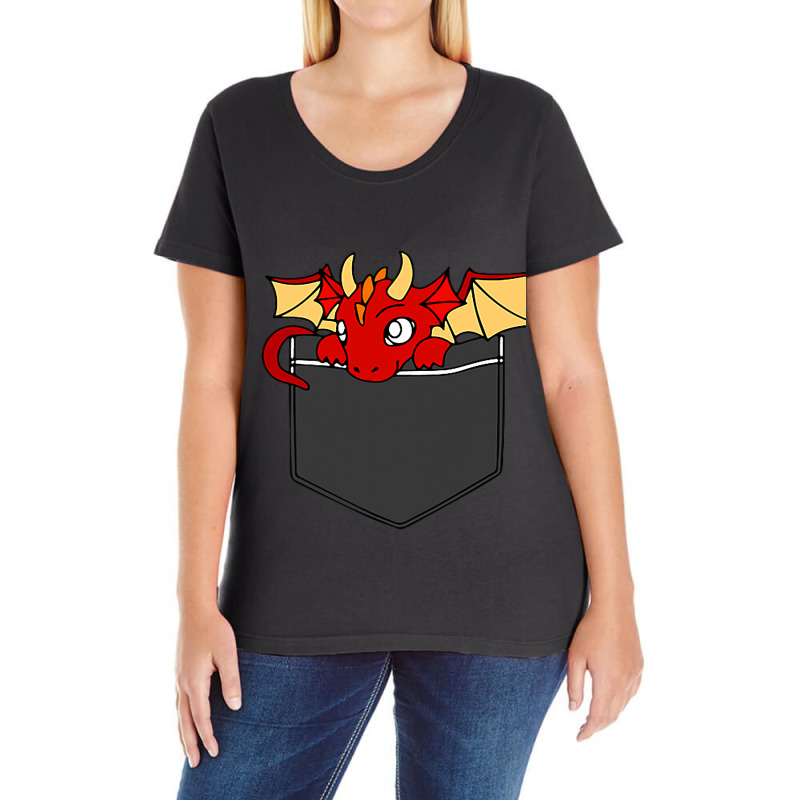 Tiny Dragon In Pocket Shirt Funny Dragon Face For Boy Girl Ladies Curvy T-Shirt by AURRADILLARD | Artistshot