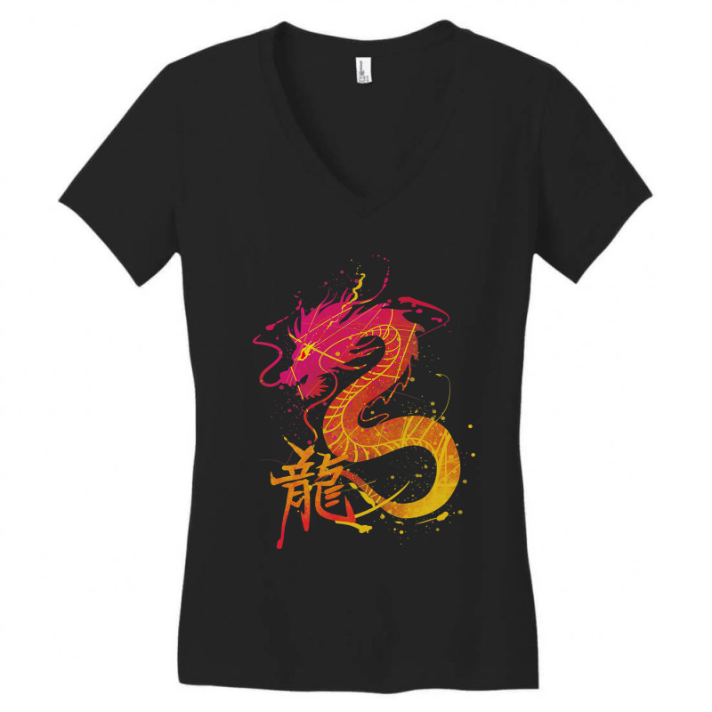 Traditional Chinese Dragon Women's V-Neck T-Shirt by AURRADILLARD | Artistshot