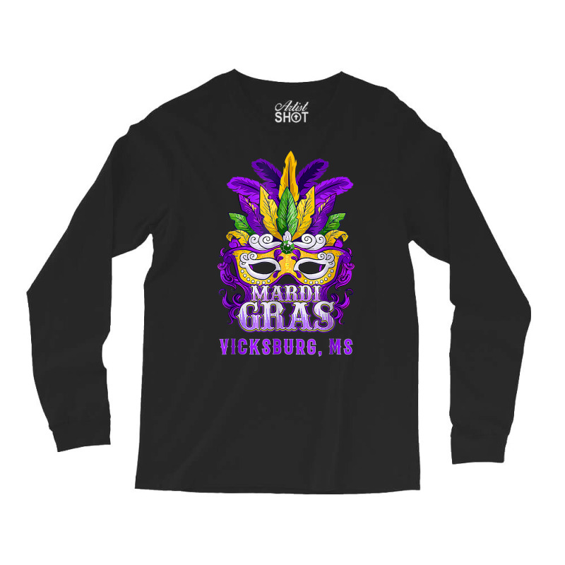 Mardi Gras Parade Vicksburg Mississippi Mask Feathers T Shirt Long Sleeve Shirts by linbere | Artistshot