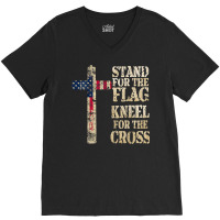 I Stand The Flag Kneel The Cross Us V-neck Tee | Artistshot