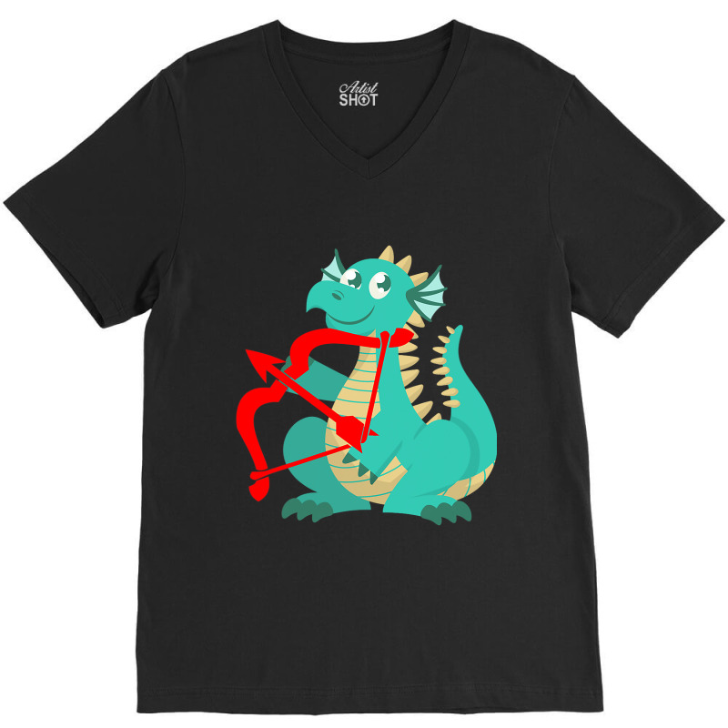 Valentines Day Dragon Red Cupid Bow V-Neck Tee by AURRADILLARD | Artistshot