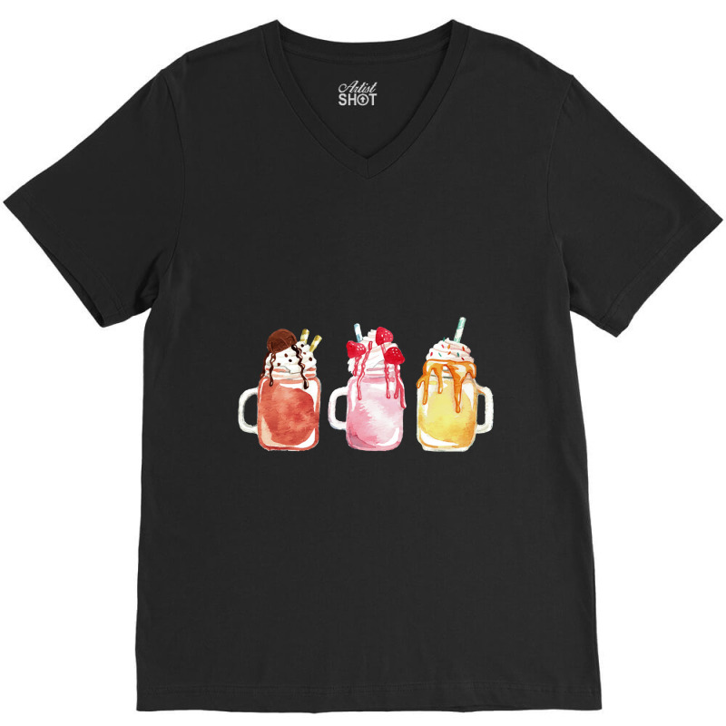 Chocolate Strawberry Vanilla Milkshake V-Neck Tee by semartahu | Artistshot