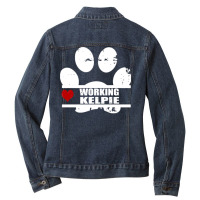 Working Kelpie Dog Paw Print Ladies Denim Jacket | Artistshot