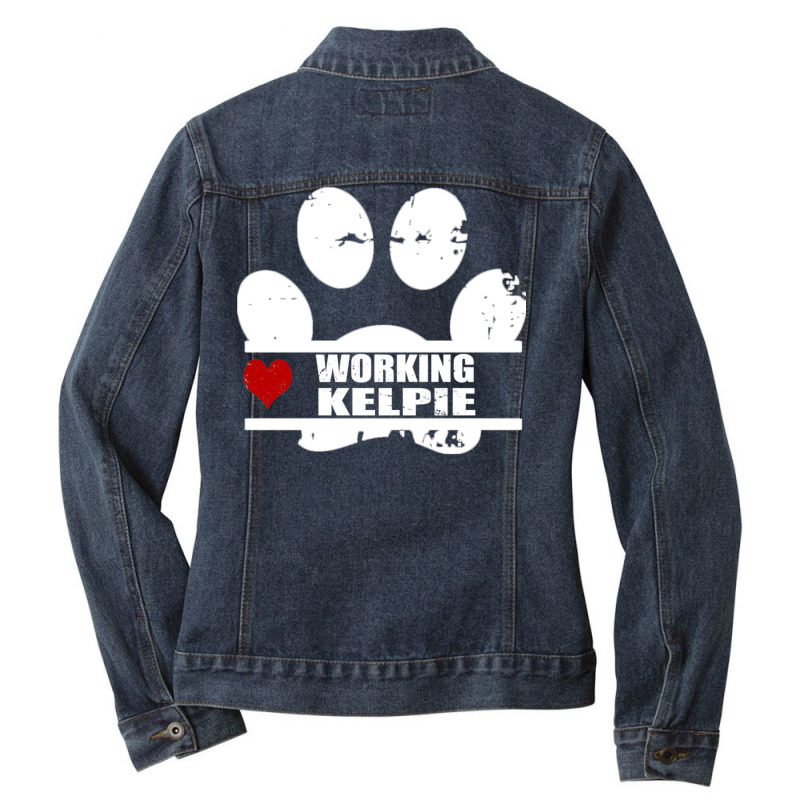 Working Kelpie Dog Paw Print Ladies Denim Jacket by Atep | Artistshot