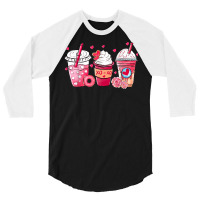 Valentine Coffee Heart Iced Coffee Lover Donut Valentine Day T Shirt 3/4 Sleeve Shirt | Artistshot