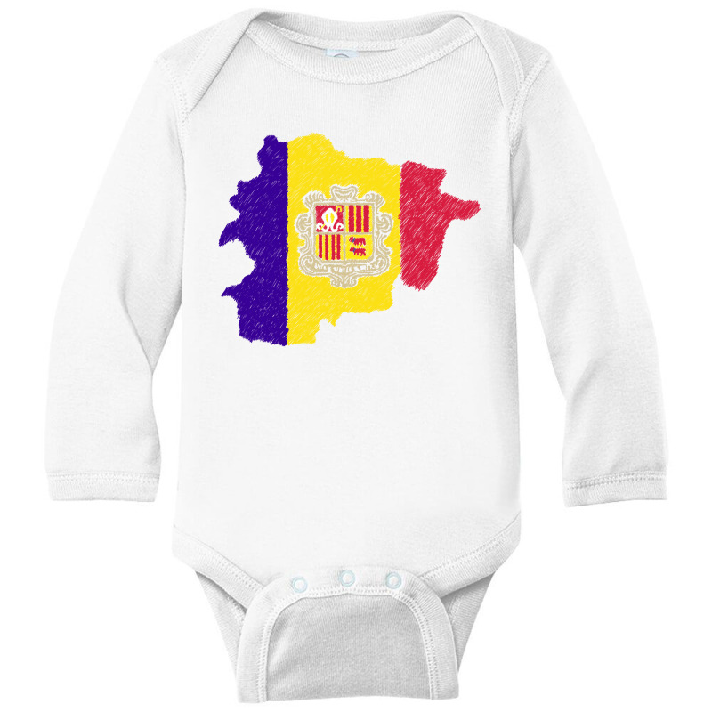 Andorra Map Flag Drawing Line Art Long Sleeve Baby Bodysuit | Artistshot