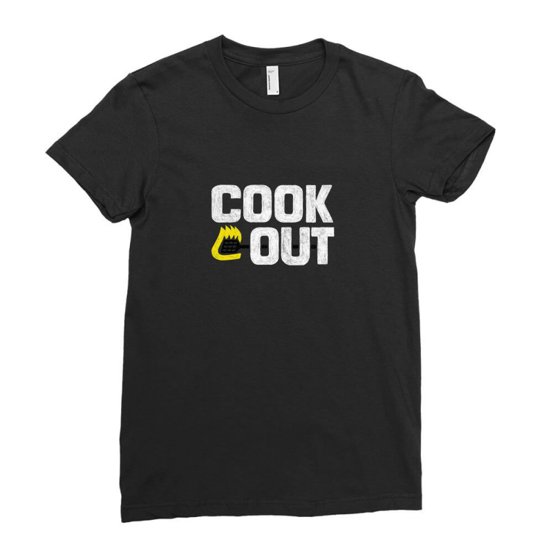 Cookout - Vintage Chalk Texture - White & Black Ladies Fitted T-Shirt by AmyHogan | Artistshot