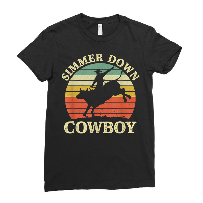 Vintage Simmer Down Cowboy Riding Bull Western Life Country T Shirt Ladies Fitted T-shirt | Artistshot