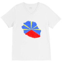 Reunion Island Map Flag Drawing Line Art V-neck Tee | Artistshot