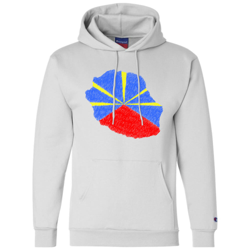 Reunion Island Map Flag Drawing Line Art Champion Hoodie by Erwin Saputra Art | Artistshot