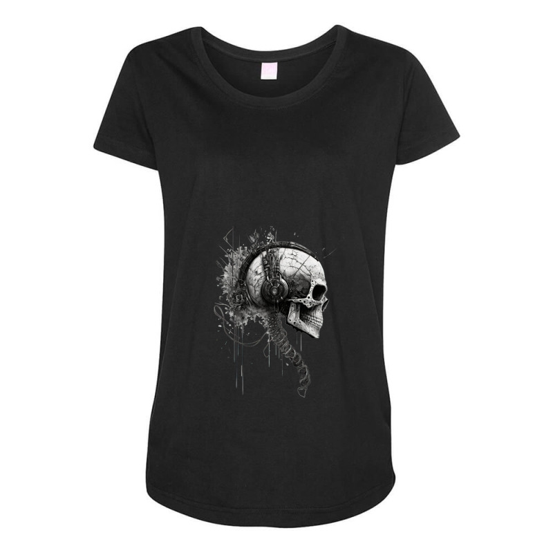 Cyberpunk Robotic Skull With Headphones Technology Maternity Scoop Neck T-shirt by MarkBressi | Artistshot