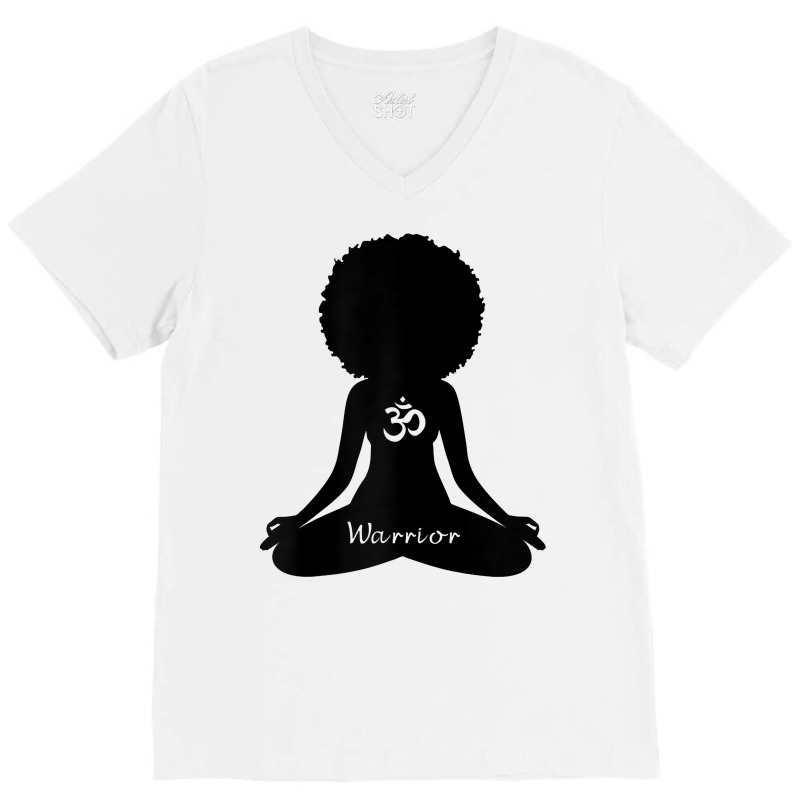 Womens Warrior Afro Goddess Curly Hair Self Care Om Yoga T Shirt V-neck Tee | Artistshot