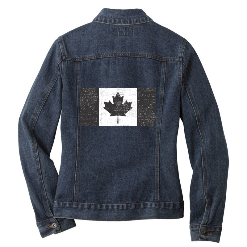 Distressed Black And White Canadian Flag Ladies Denim Jacket by Alamy | Artistshot