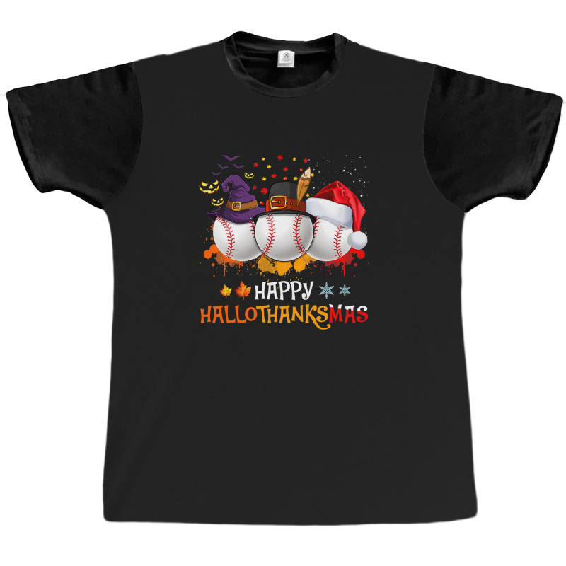 Baseball Happy Hallothanksmas Baseball Halloween And Christmas Autumn Graphic T-shirt | Artistshot