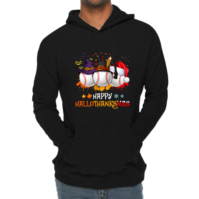 Baseball Happy Hallothanksmas Baseball Halloween And Christmas Autumn Lightweight Hoodie | Artistshot