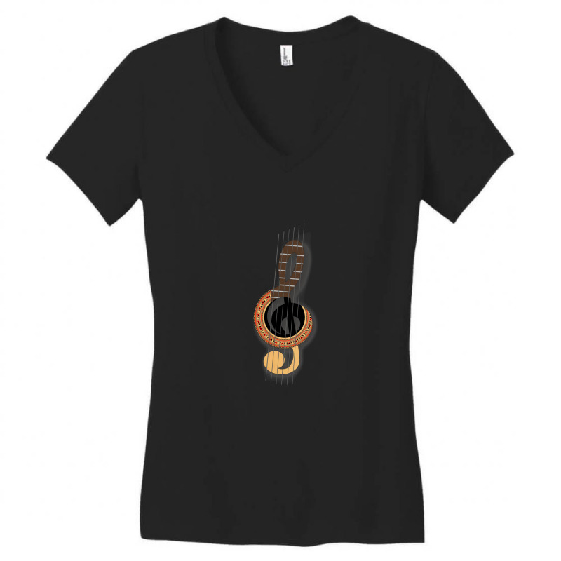 Sol Key With Guitar Rosette And Strings Women's V-Neck T-Shirt by PauletteWatkins1 | Artistshot