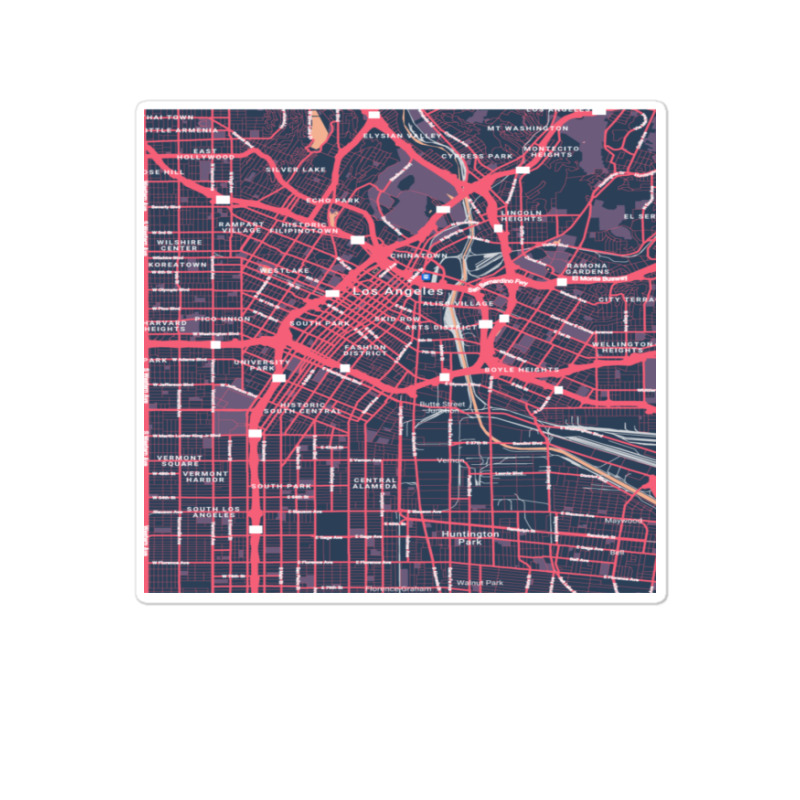 The City Of Angels Central La District Map Sticker | Artistshot