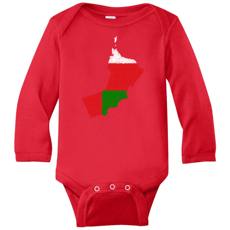 Oman Map Flag Drawing Line Art Long Sleeve Baby Bodysuit | Artistshot