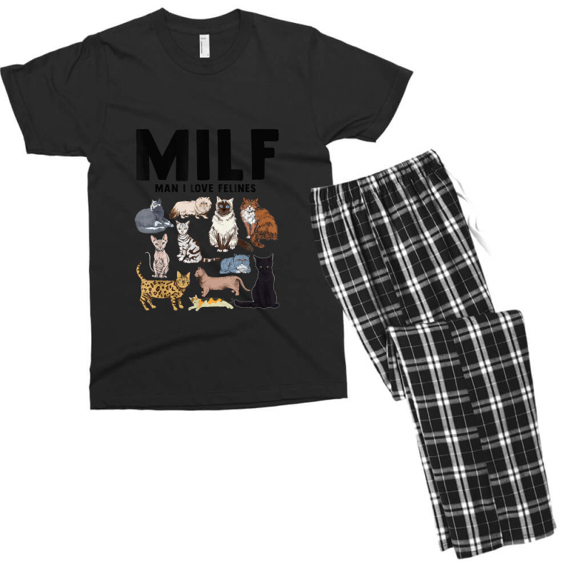 Milf Man I Love Felines Funny Cat Vintage Men's T-shirt Pajama Set | Artistshot