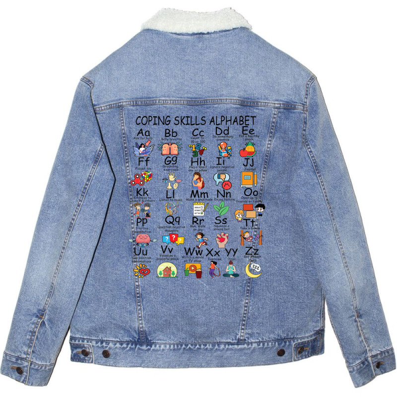 Coping Skills Alphabet Mental Health Awareness Counselor Unisex Sherpa-lined Denim Jacket | Artistshot