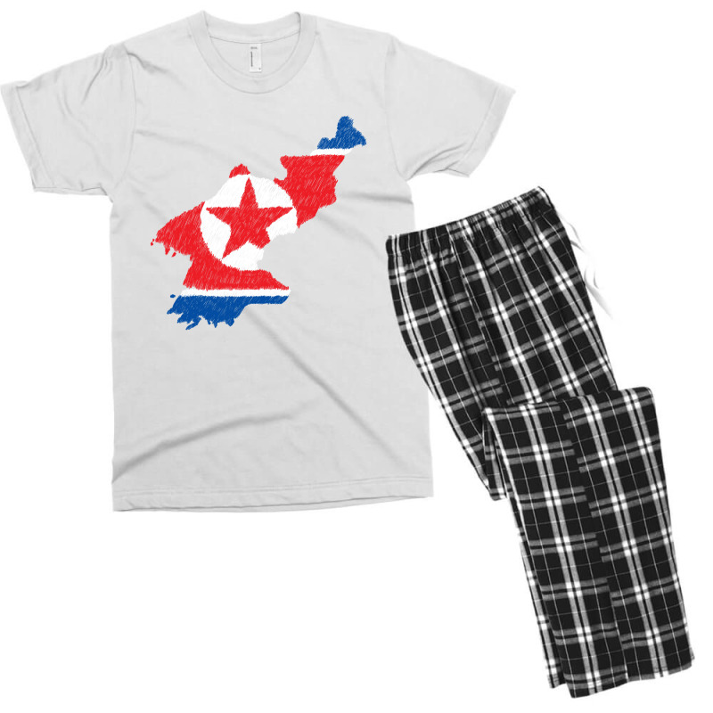 North Korea Map Flag Drawing Line Art Men's T-shirt Pajama Set | Artistshot