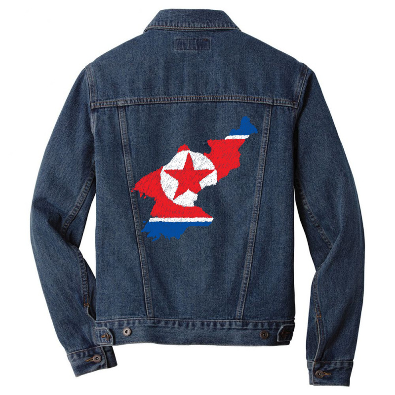 North Korea Map Flag Drawing Line Art Men Denim Jacket | Artistshot