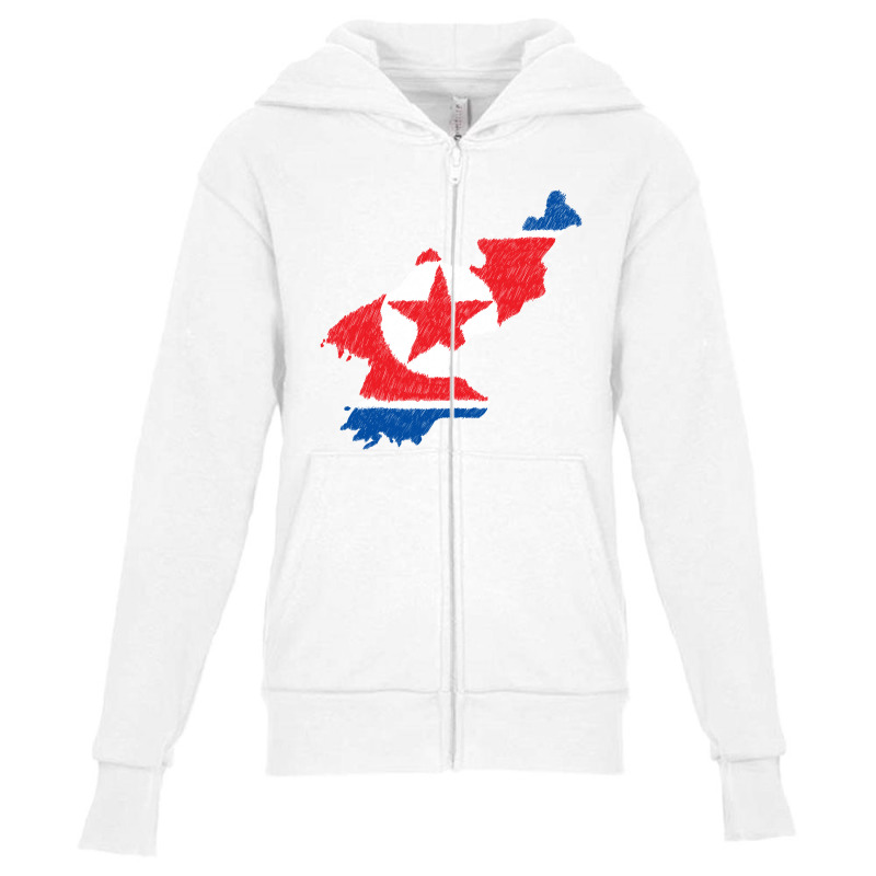 North Korea Map Flag Drawing Line Art Youth Zipper Hoodie | Artistshot