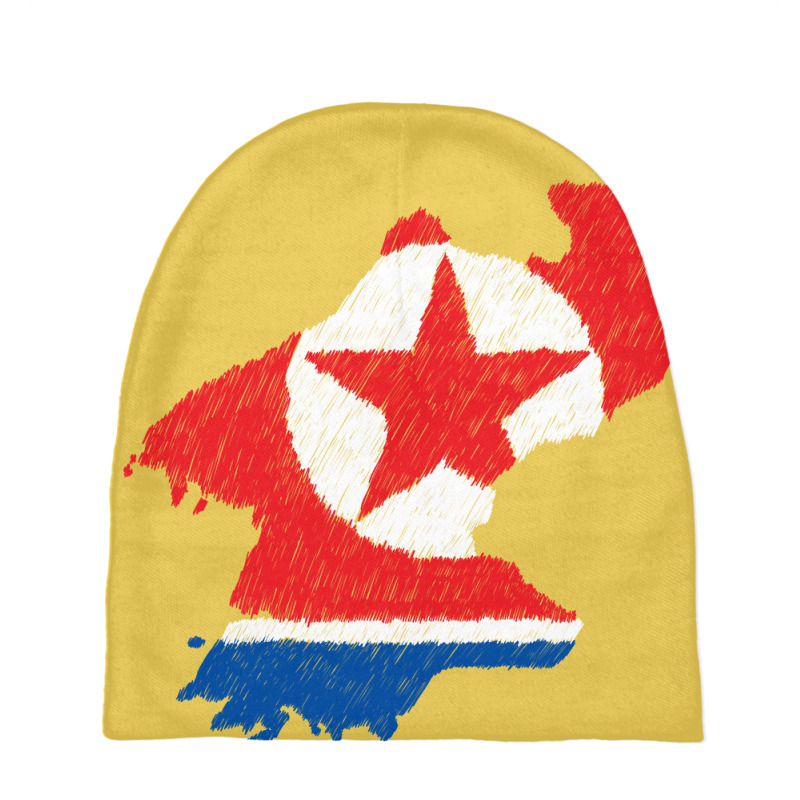 North Korea Map Flag Drawing Line Art Baby Beanies | Artistshot