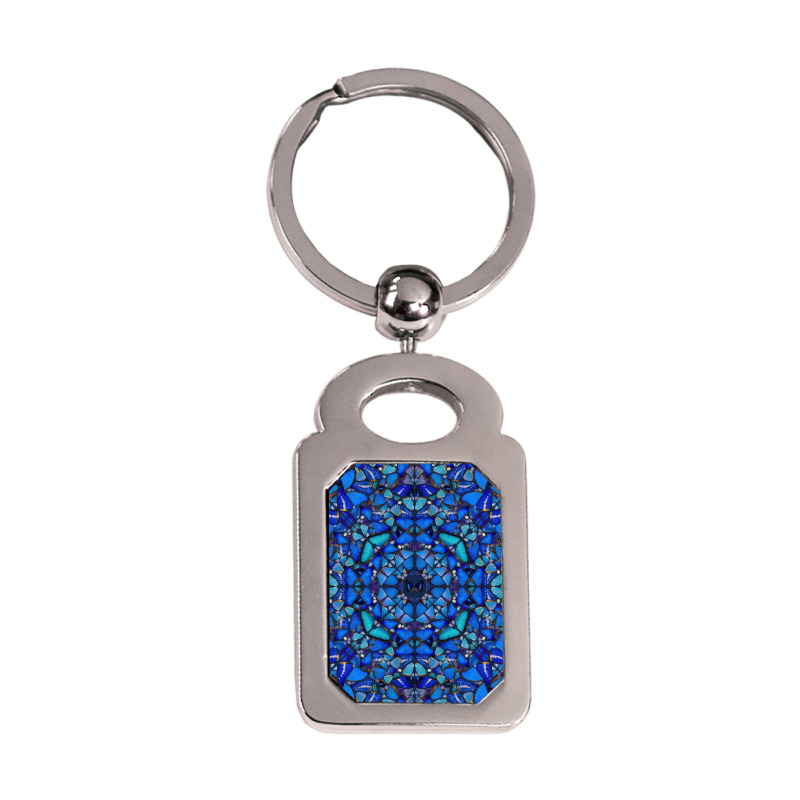 Blue Butterfly Silver Rectangle Keychain | Artistshot