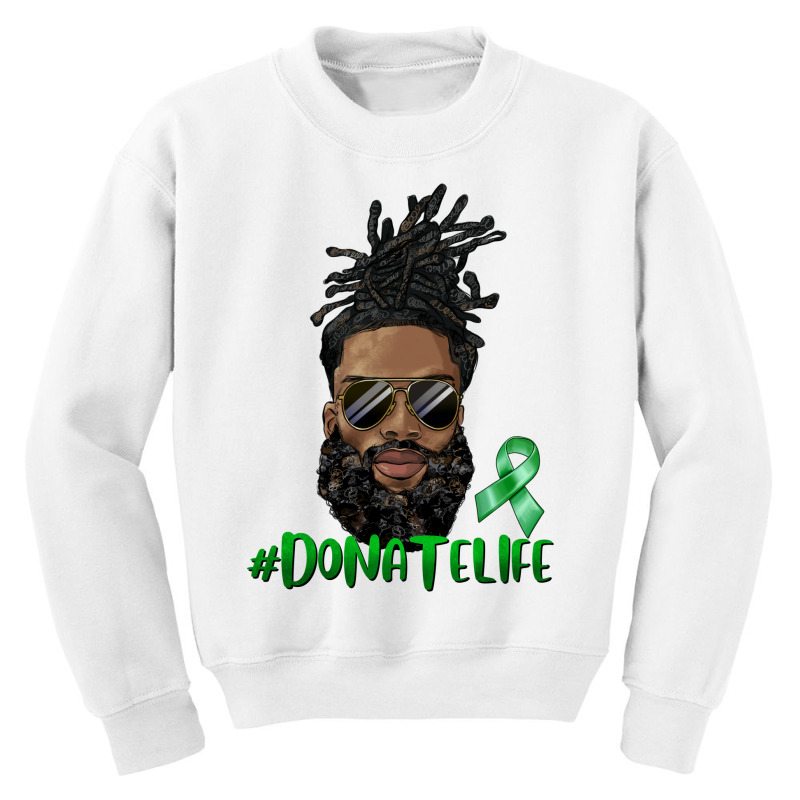 Black Man With Locs Bun Donate Life Youth Sweatshirt by afrowomandigitalshop@gmail.com | Artistshot