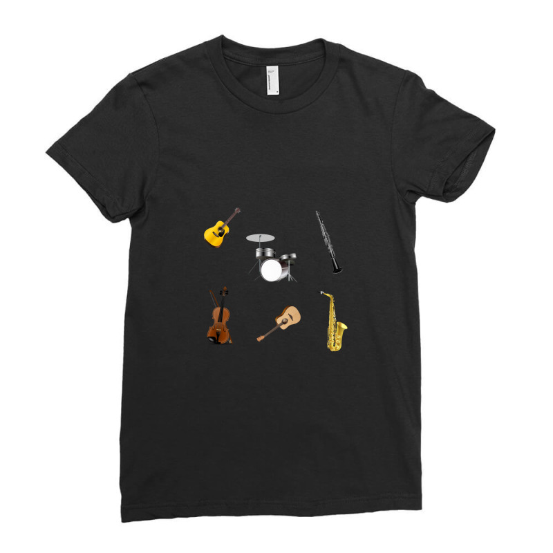 Cute Musical Instruments With Music Lovers Who's Life Fully Musical Ladies Fitted T-Shirt by ShannonMarieMore | Artistshot