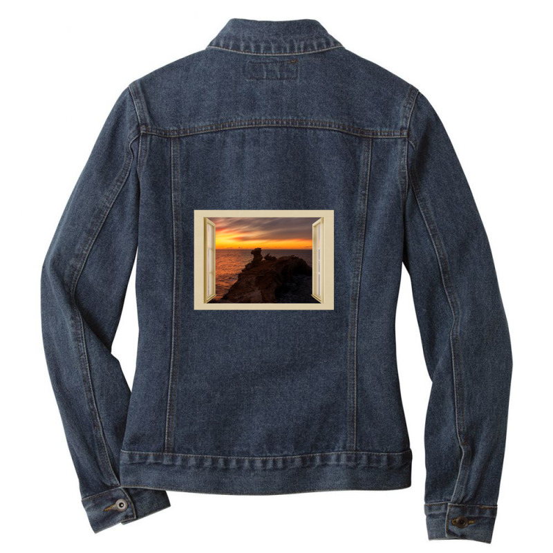 Dramatic Sunrise In Cabo Martinet Of Ibiza - Open Window Ladies Denim Jacket by TerryPhelps | Artistshot