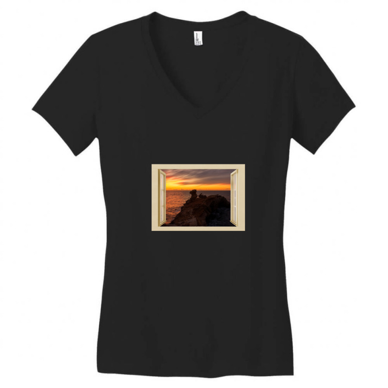 Dramatic Sunrise In Cabo Martinet Of Ibiza - Open Window Women's V-Neck T-Shirt by TerryPhelps | Artistshot