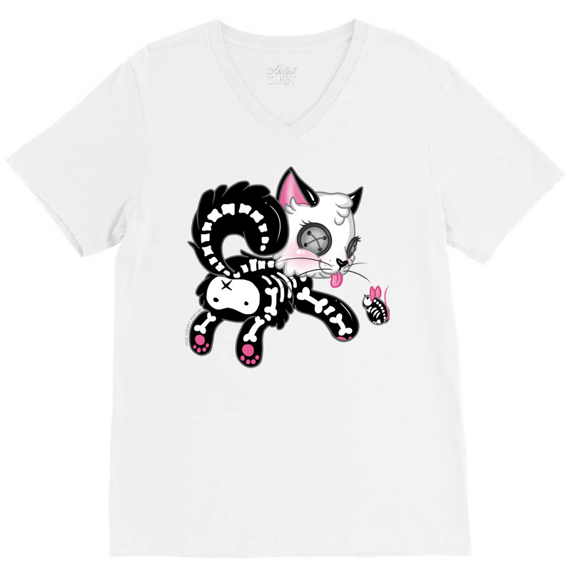 Skele Cat V-Neck Tee by thiloandel3 | Artistshot