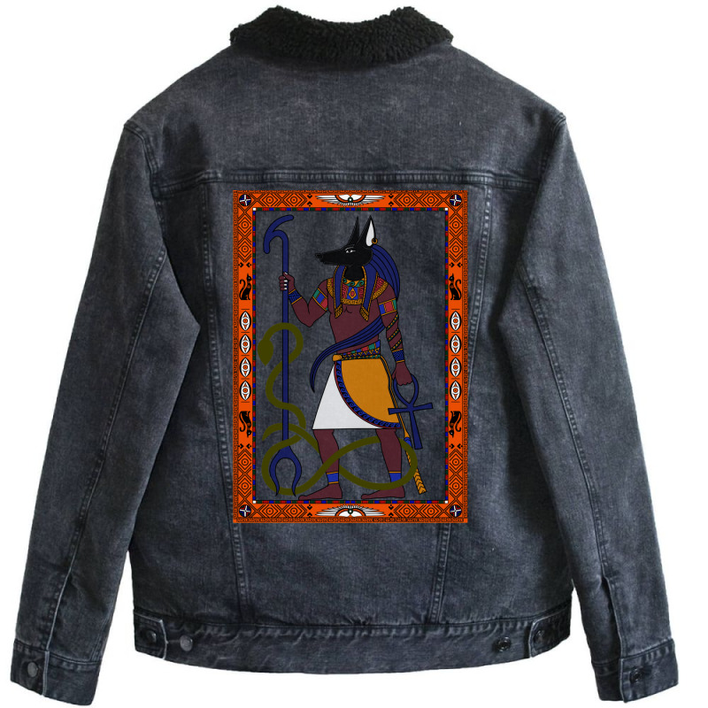 Anubis   Colour   Egyptian Art Unisex Sherpa-Lined Denim Jacket by zayenitecici | Artistshot