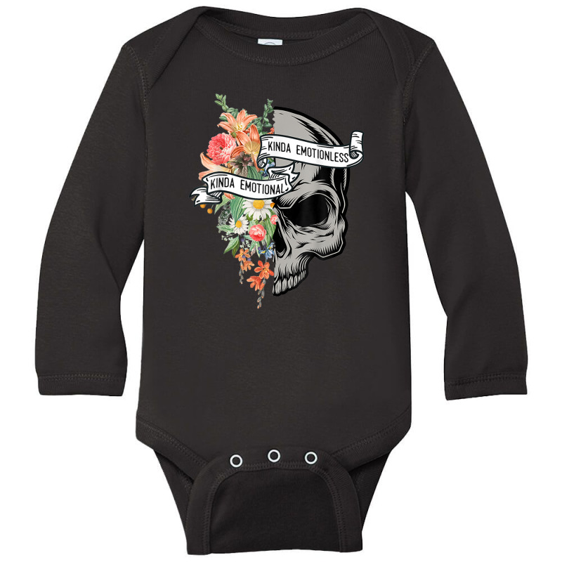 Kinda Emotional Kinda Emotionless Flower Skull Vintage Long Sleeve Baby Bodysuit by hyskovoyc | Artistshot