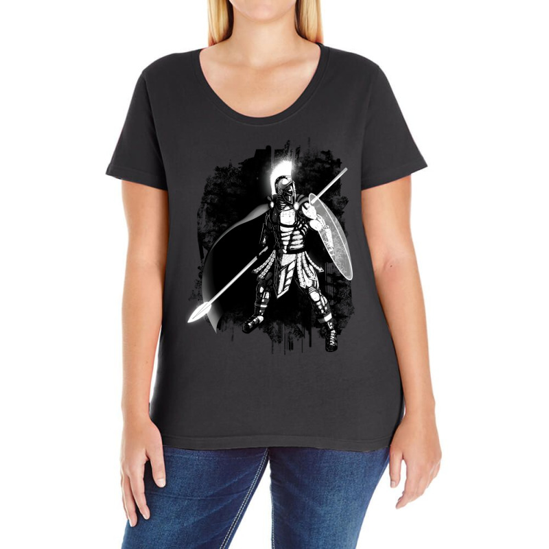 Futuristic Cyber Spartan Black And White Ladies Curvy T-Shirt by derkswiffc | Artistshot