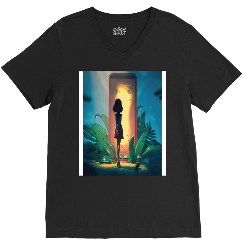 Young Girl Looks At The Magic Gate V-Neck Tee by thiloandel3 | Artistshot