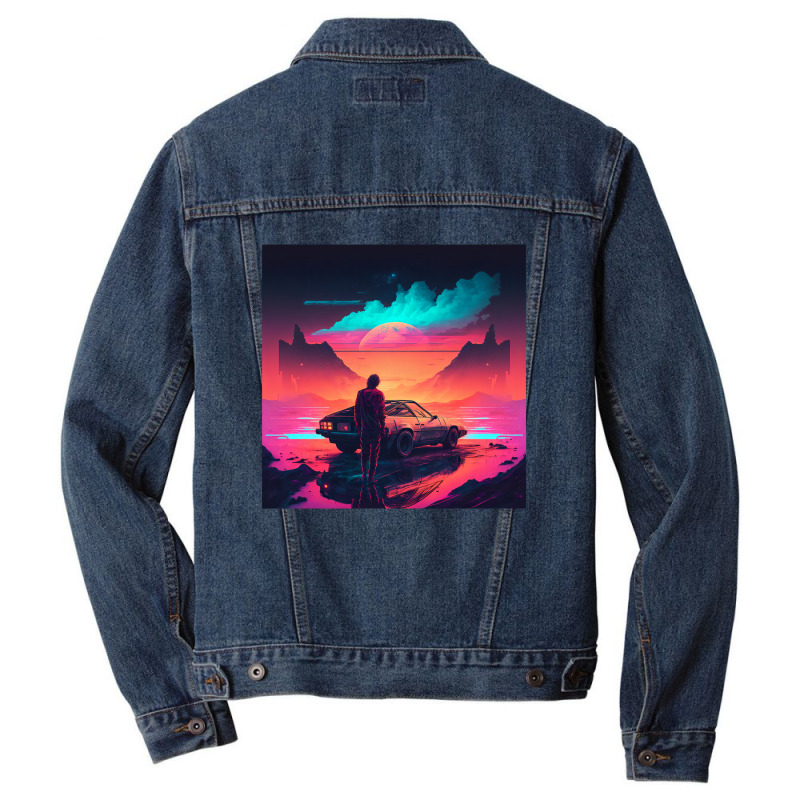 Car Retro Synthwave Men Denim Jacket by Agus Creative | Artistshot