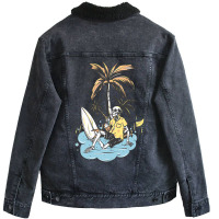 Limited Edition Skeleton Surfer Relax Under The Palm Tree Unisex Sherpa-lined Denim Jacket | Artistshot