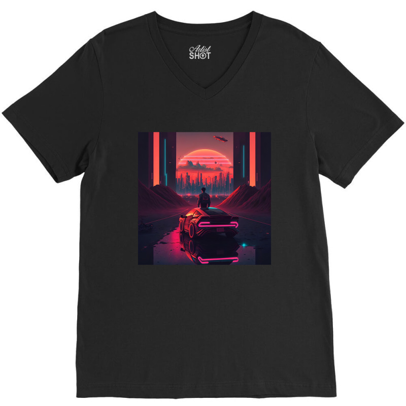 Car Retro Synthwave V-Neck Tee by Agus Creative | Artistshot