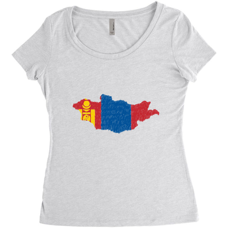 Mongolia Map Flag Drawing Line Art Women's Triblend Scoop T-shirt by Erwin Saputra Art | Artistshot